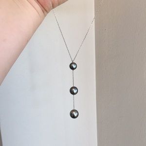 14k Triple Tahitian Pearl drop necklace